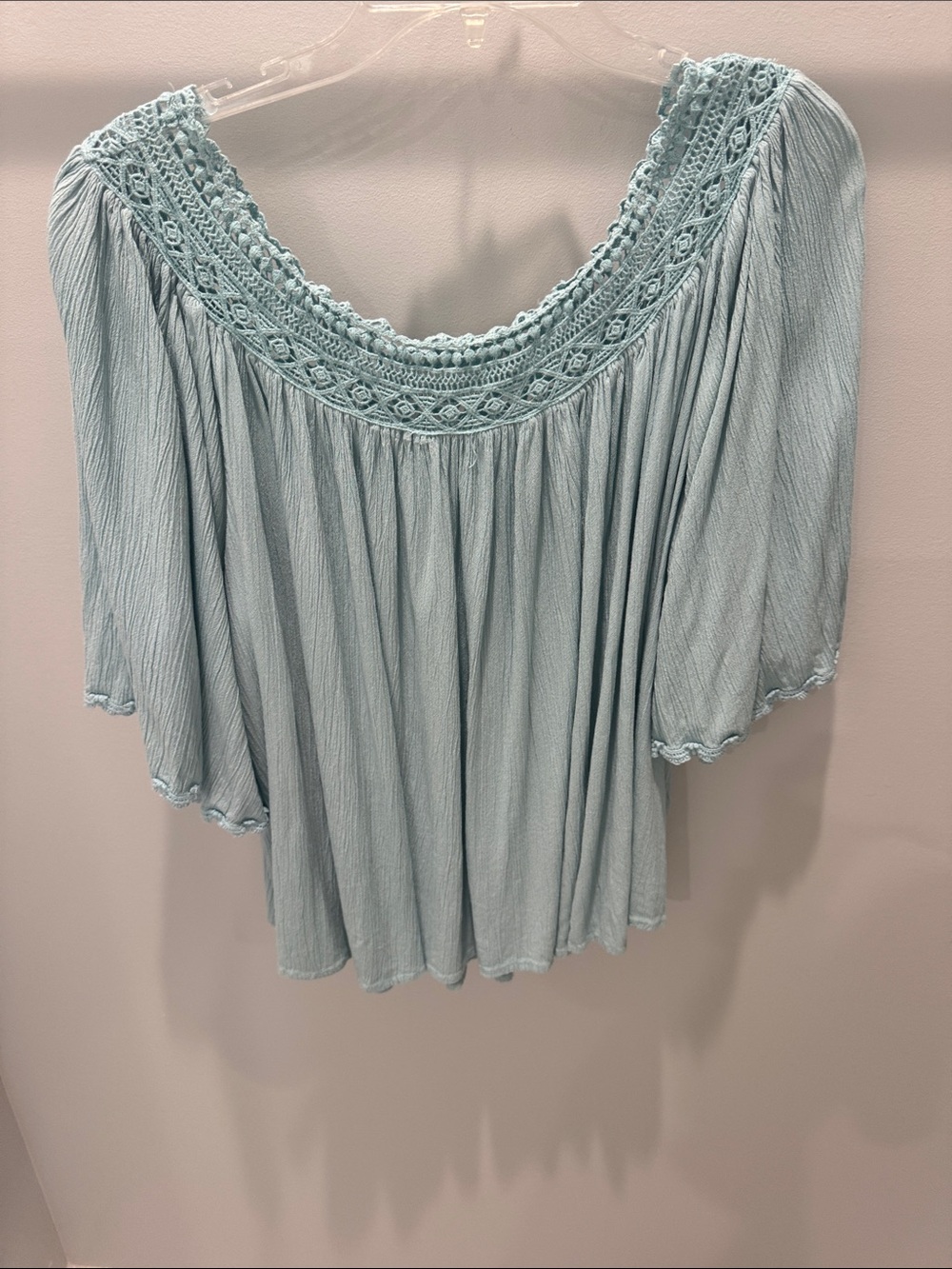 Light Blue Crochet Trim Women's Top